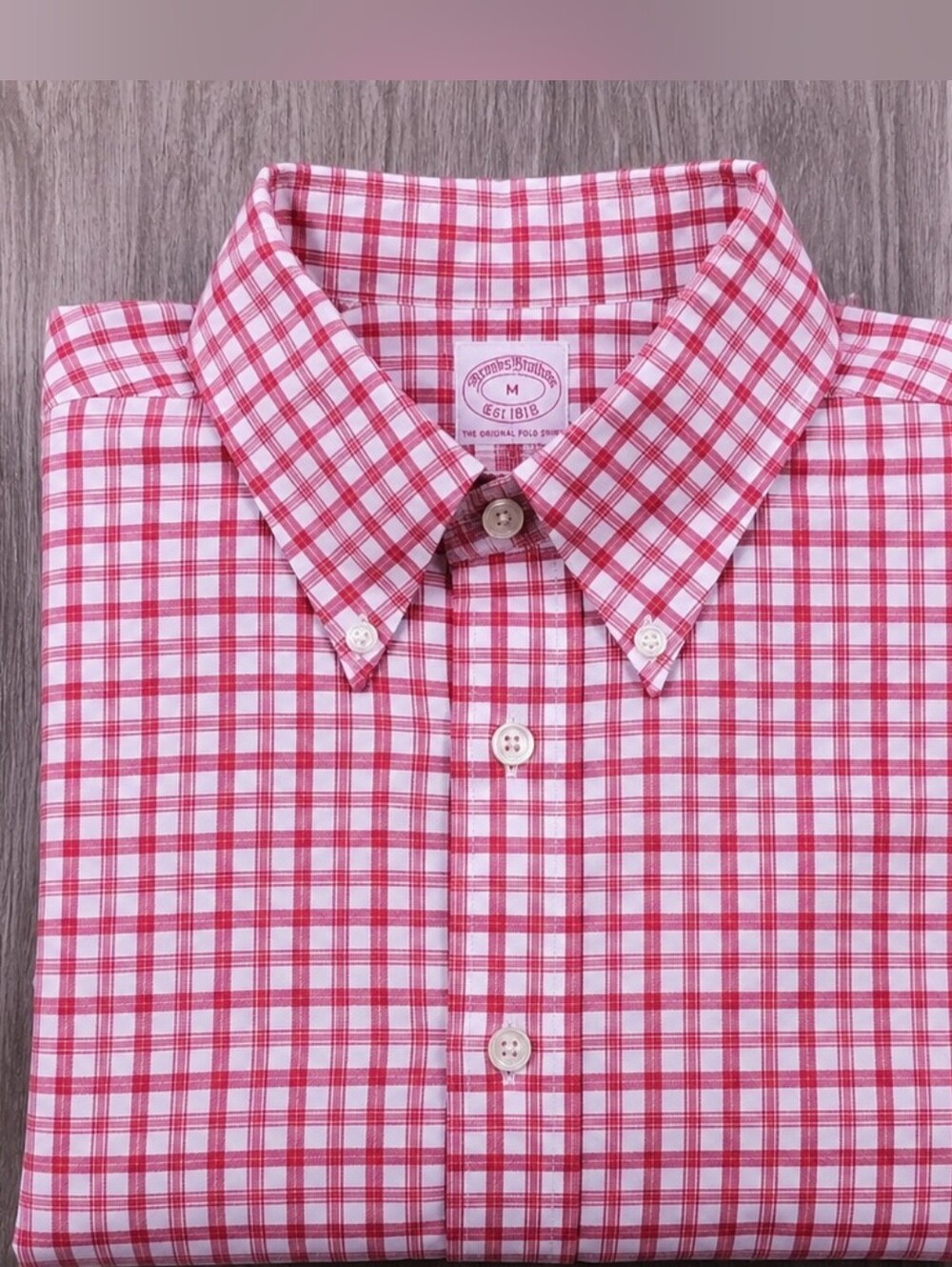 Brooks Brothers Button Down Shirt Mens Medium Regular Fit Non Iron Red Check LS